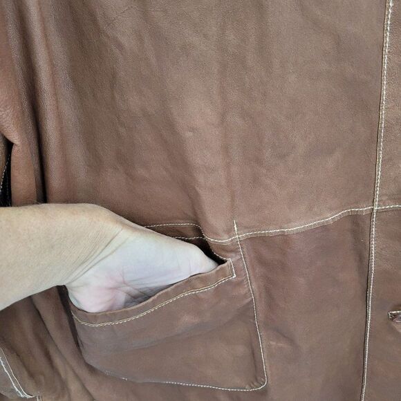 Mens Vintage 70's Jacket Leather Lightweight Reversible Western Rodeo Brown 3XT - Picture 14 of 17